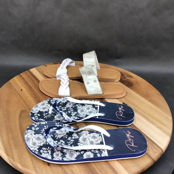 Roxy Black White Pink Multicolor Flip Flops Slip On Sandals - 2 Pack - Womens 6 - Picture 2 of 9